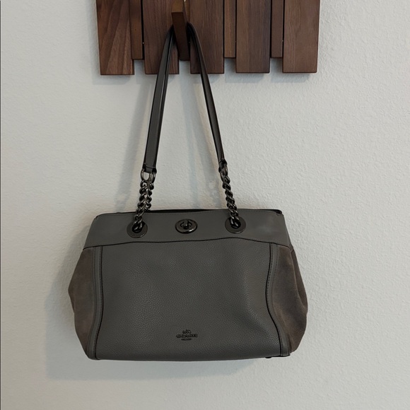 Coach Leather and Suede Shoulder Bag in Dove Gray with Gun Metal Hardware - Picture 3 of 16